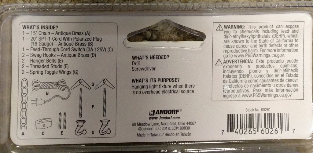 NEW Jandorf Swag Kit 15' Chain Antique Brass 60261 Starboard Home