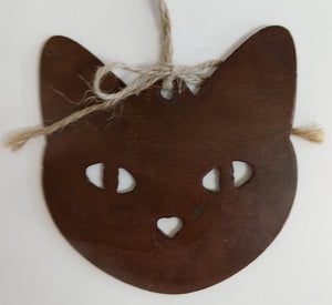 NEW Distressed Metal Cat Face Ornament