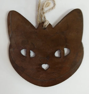 NEW Distressed Metal Cat Face Ornament