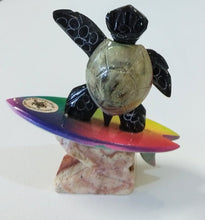 Load image into Gallery viewer, NEW Hand-carved Marble Sea Turtle Standing On Surfboard N1 - Ecuador