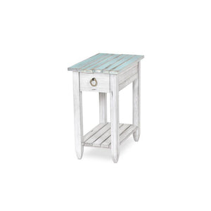 NEW Picket Fence Chairside Table - Distressed Bleu/White Finish