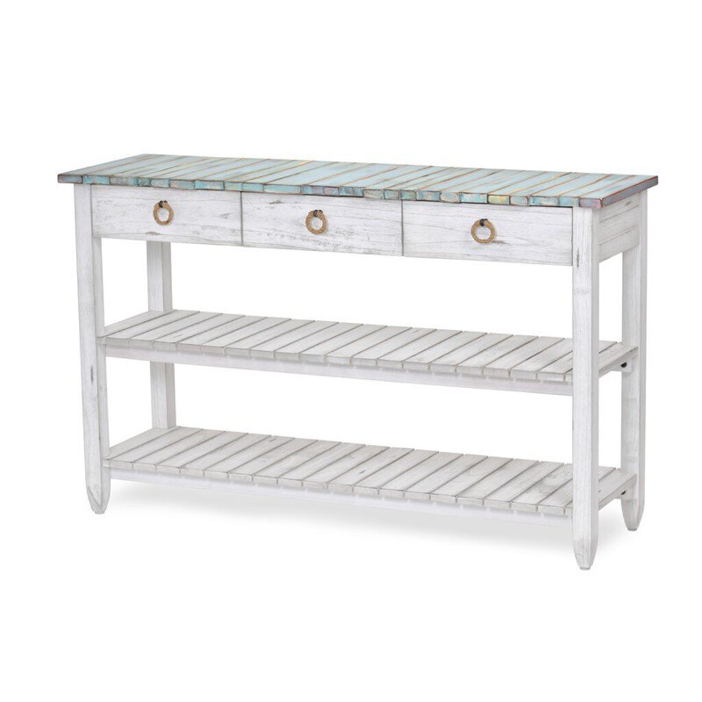 NEW Picket Fence Entertainment Center - Distressed Bleu/White Finish