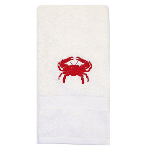 NEW Embroidered Hand Towel - White - Crab