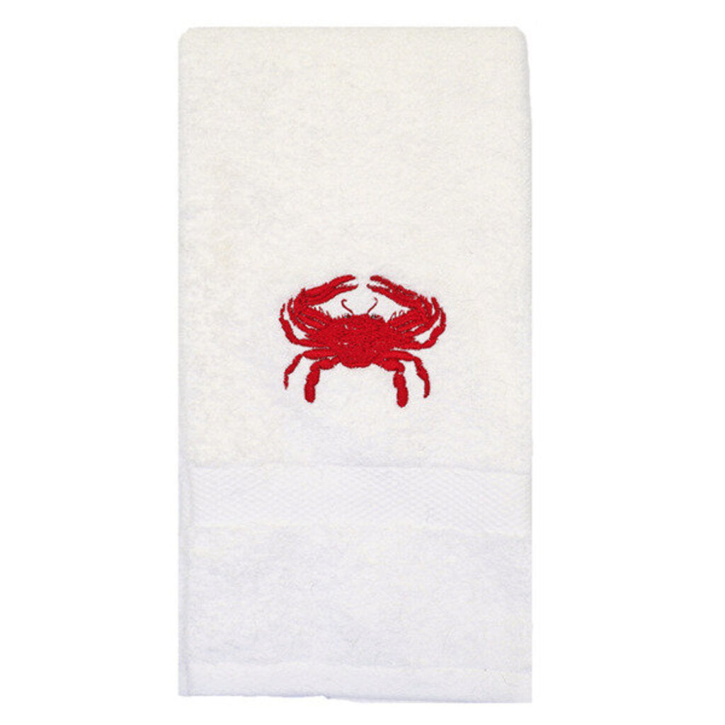 NEW Embroidered Hand Towel - White - Crab