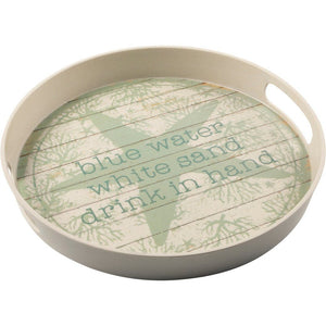 *NEW Round Tray - Blue Water, White Sand, Drink in Hand - 106966a