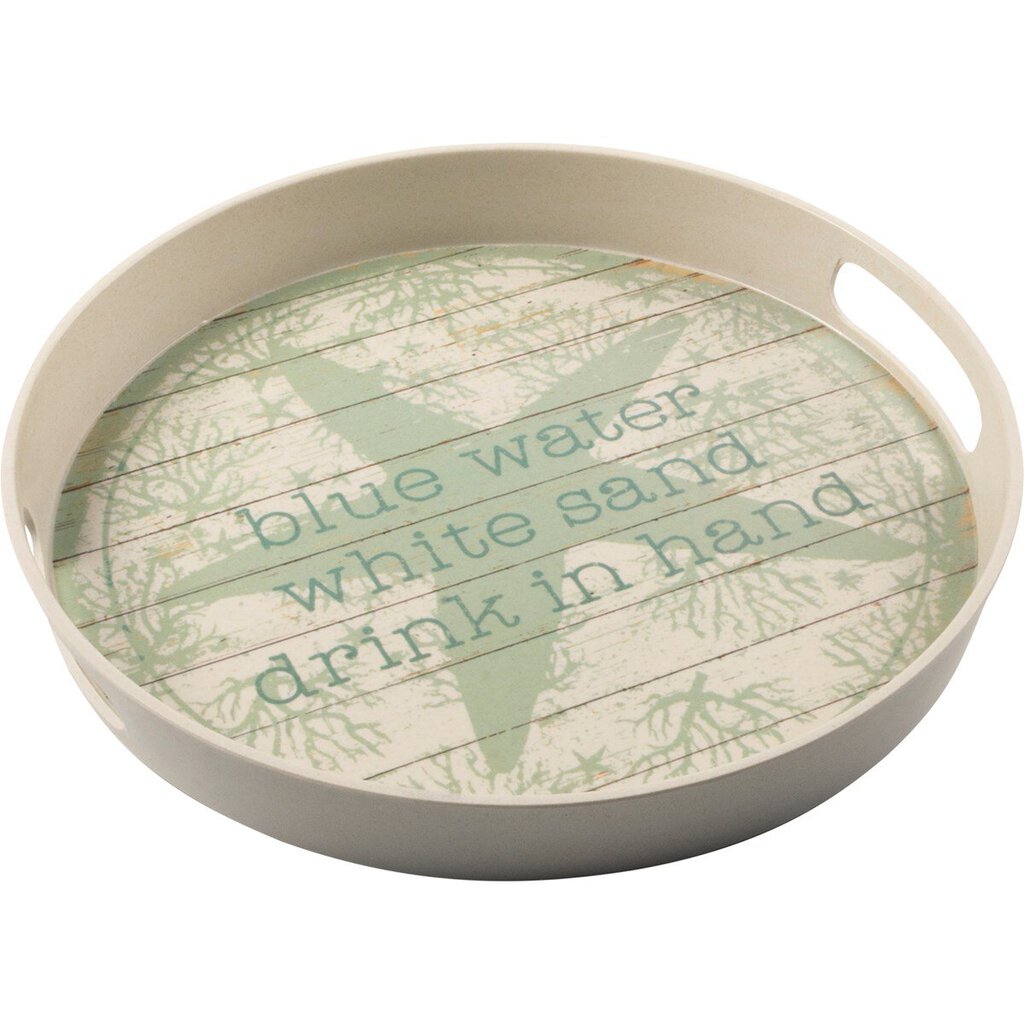 *NEW Round Tray - Blue Water, White Sand, Drink in Hand - 106966a