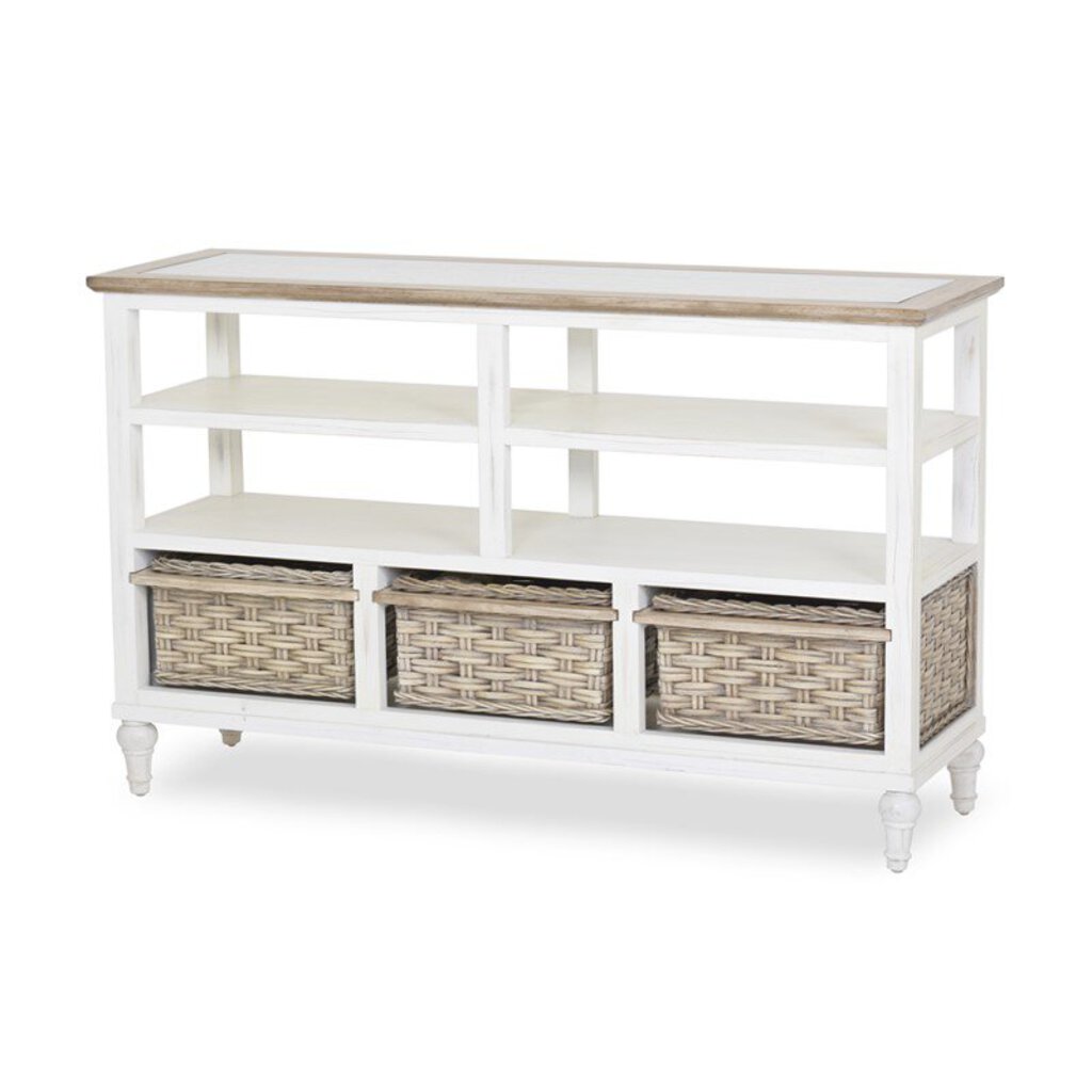 NEW Island Breeze 3 Basket Entertainment Center - Weathered Wood & White