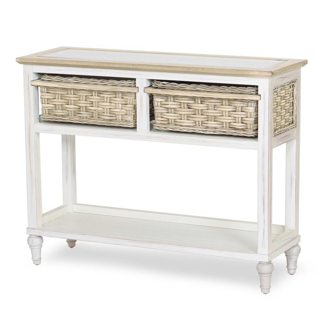 NEW Island Breeze 2 Basket Console Table - Weathered Wood & White