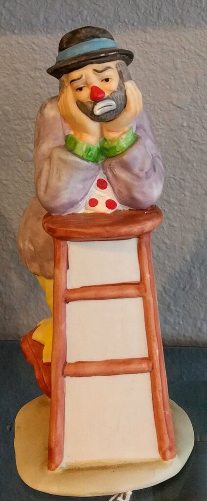 Clown Figurine by Emmett Kelly Jr. - Clown Leaning on Stool