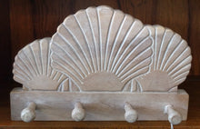 Load image into Gallery viewer, NEW 4 Peg Hand Carved Acacia Wood Sea Shell Rack - Thailand
