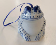 Load image into Gallery viewer, NEW Blue &amp; White Hand-Painted Frog Ornament - Made in Thailand

