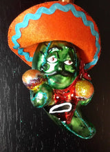 Load image into Gallery viewer, NEW Glass Ornament - Green Pepper in Sombrero
