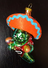 Load image into Gallery viewer, NEW Glass Ornament - Green Pepper in Sombrero
