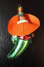 Load image into Gallery viewer, NEW Glass Ornament - Green Pepper in Sombrero

