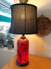 Load image into Gallery viewer, NEW 24&quot; Red Glass 3 Way Table Lamp w/ Shade (Crack at Base)
