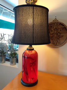 NEW 24" Red Glass 3 Way Table Lamp w/ Shade (Crack at Base)
