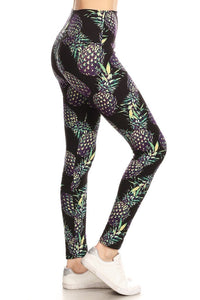 NEW One Size Leggings - Black with Pineapples LY5R-R767