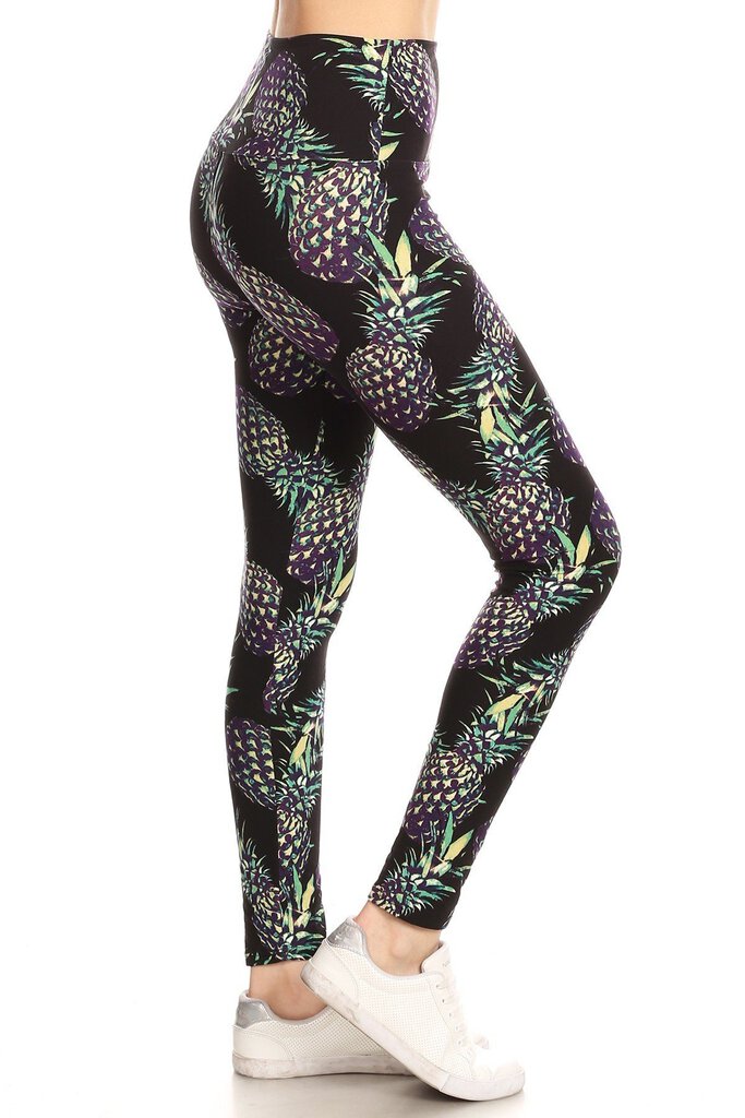 NEW One Size Leggings - Black with Pineapples LY5R-R767