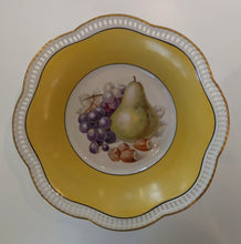 Load image into Gallery viewer, Vintage Schumann Reticulated Porcelain Bowl - Yellow Band, Pear &amp; Grapes
