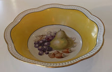 Load image into Gallery viewer, Vintage Schumann Reticulated Porcelain Bowl - Yellow Band, Pear &amp; Grapes
