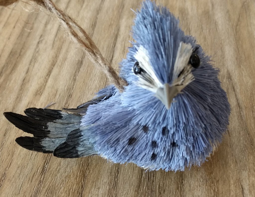 NEW Sisal Bird Ornament - Blue, Tail Feathers to Left