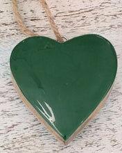 Load image into Gallery viewer, NEW 3" Mango Wood Heart Ornament - Green Enamel
