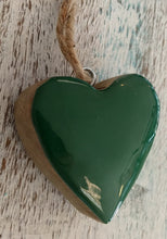 Load image into Gallery viewer, NEW 2" Mango Wood Heart Ornament - Green Enamel
