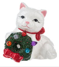 Load image into Gallery viewer, NEW LED Light Up Cat with Wreath Figurine
