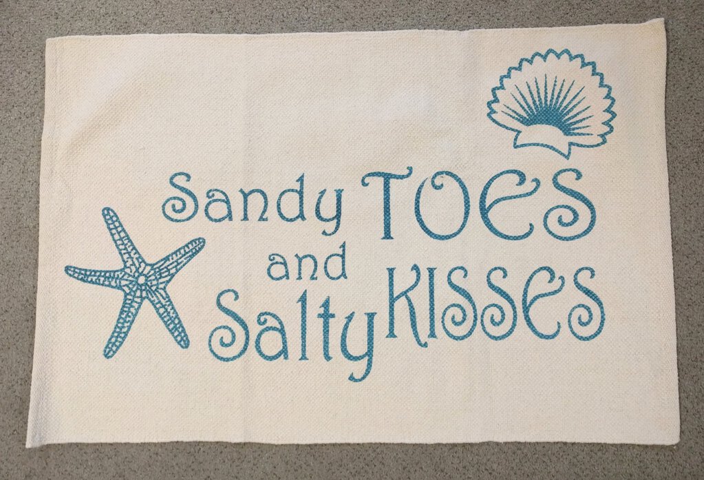 NEW 2' x 3' White Rug with Turquoise - Sandy Toes and Salty Kisses