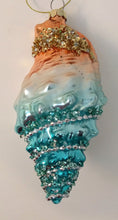 Load image into Gallery viewer, NEW Glass Shell Ornament - Turquoise/Gold 5"
