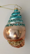 Load image into Gallery viewer, NEW Glass Shell Ornament - Turquoise/Gold 4.5"
