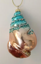 Load image into Gallery viewer, NEW Glass Shell Ornament - Turquoise/Gold 4.5"
