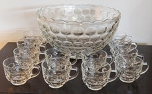 Load image into Gallery viewer, Federal Glass Ribbon Edge Glass Punch Bowl &amp; Twelve (12) Cups - chip on 1 cup
