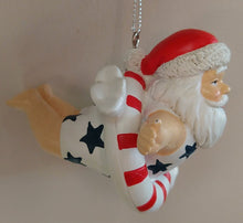 Load image into Gallery viewer, NEW Santa in Lifesaver Ornament - Blue Star Swim Suit
