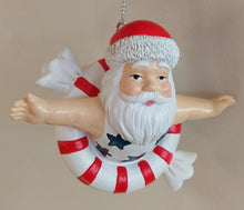 Load image into Gallery viewer, NEW Santa in Lifesaver Ornament - Blue Star Swim Suit

