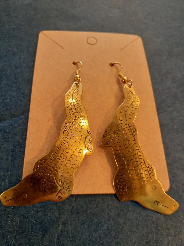 NEW Earrings - Stamped Metal Alligator Gold