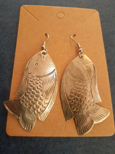 NEW Earrings - Stamped Metal Textured Fish Silver