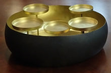 Load image into Gallery viewer, NEW 14&quot; Round Metal Pillar Candelabra - Black/Gold
