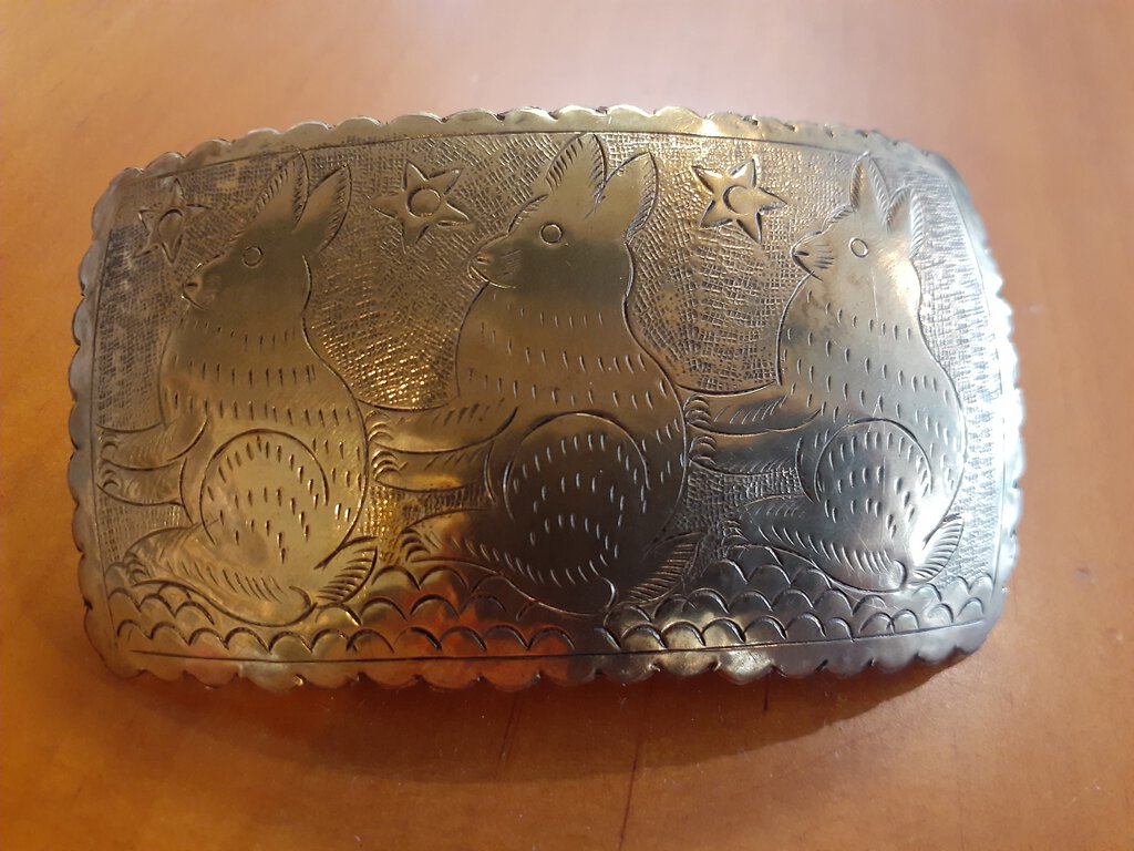 NEW Barette - Stamped Metal Rabbit Scene Gold
