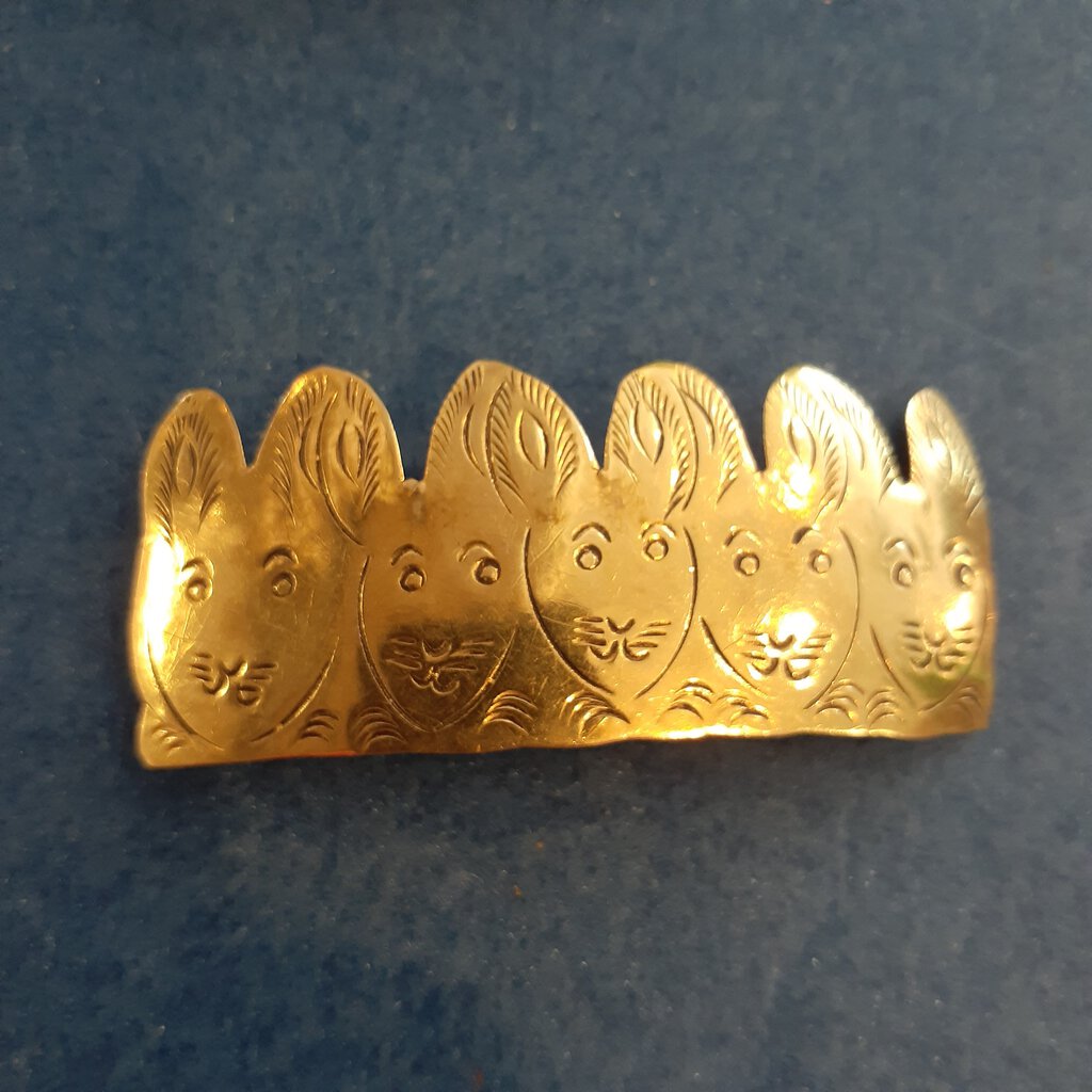 NEW Barette - Stamped Metal 5 Rabbits Gold