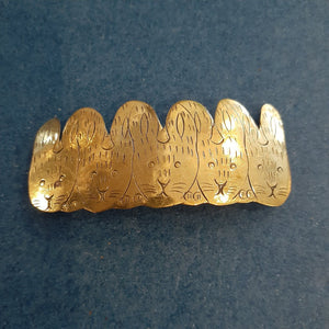 NEW Barette - Stamped Metal 5 Rabbits Gold