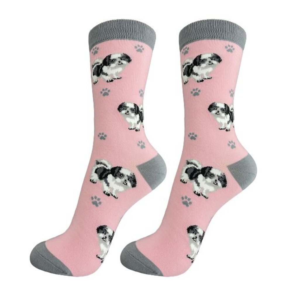 NEW Socks - Happy Tails Black/White Shih Tzu - 800FB-87b