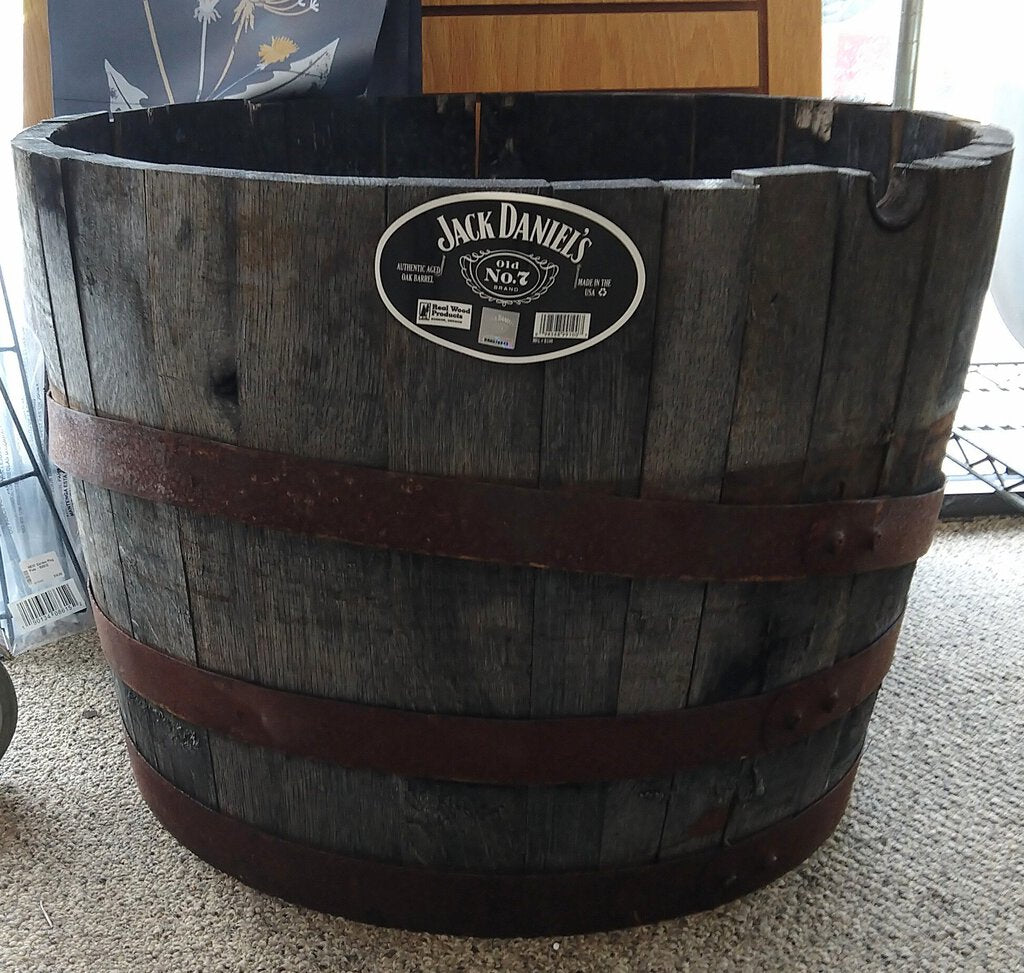 wood planter barrel Real Wood Products 26 in. Half Oak Barrel Planter