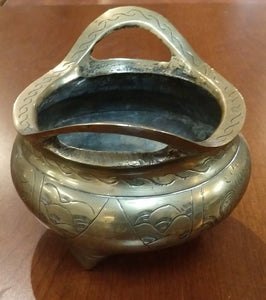 Vintage Chinese Etched Brass Incense Bowl