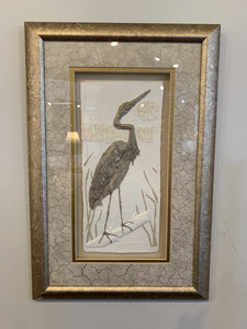 Framed Embossed Heron Double Matted, signed
