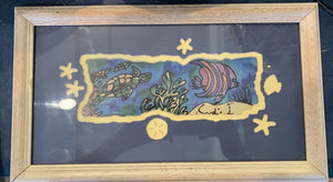 Framed Watercolor Turtle & Fish Cutout -Mexico-Signed