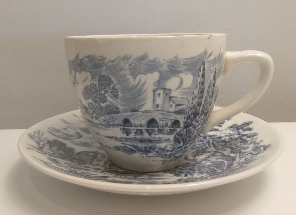 Vintage Wedgwood Countryside Blue China Tea Cup and Saucer