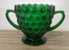 Load image into Gallery viewer, Vintage Emerald Bubble Green Anchor Hocking Glass Open Sugar Bowl
