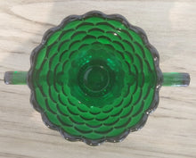Load image into Gallery viewer, Vintage Emerald Bubble Green Anchor Hocking Glass Open Sugar Bowl
