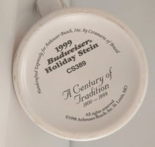 Load image into Gallery viewer, 1999 Budweiser Holiday Stein CS389 &quot;A Century of Tradition 1900-1999&quot;
